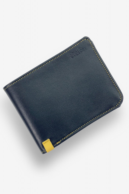 LEATHER WALLET NAVY - YELLOW